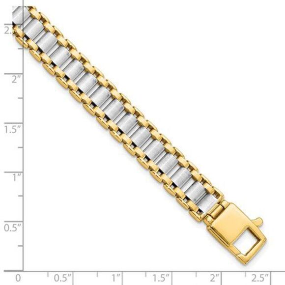 New 14k Italian Gold Men's 8-1/4" Two-Tone Link Bracelet, 18 grams - Picture 4 of 13